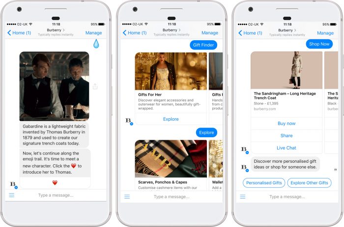 Burberry’s Facebook Messenger chatbot